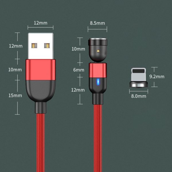 IP8G9684_B1.jpg 2m 3A Output USB to 8 Pin 540 Degree Rotating Magnetic Data Sync Charging Cable, 2m 8 Pin