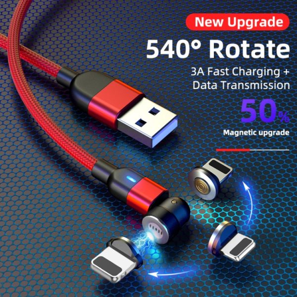IP8G9684_B2.jpg 2m 3A Output USB to 8 Pin 540 Degree Rotating Magnetic Data Sync Charging Cable, 2m 8 Pin