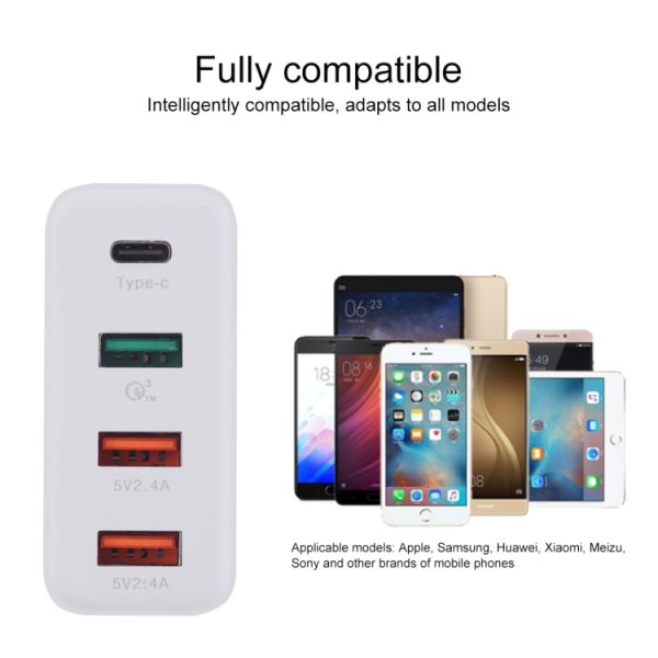 IPXS1127_4.jpg A3P 3A Max Output USB-C / Type-C + QC3.0 + Dual USB 4 Ports Wall Travel Charger, UK Plug