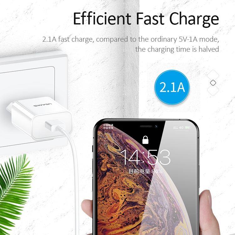 USAMS US-CC075 T18 2.1A Single USB Travel Charger, EU Plug, EU Plug 11 USAMS US-CC075 T18 2.1A Single USB Travel Charger, EU Plug, EU Plug - Image 11