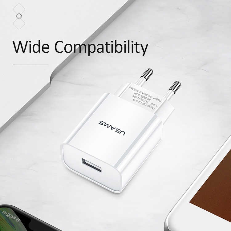 USAMS US-CC075 T18 2.1A Single USB Travel Charger, EU Plug, EU Plug 12 USAMS US-CC075 T18 2.1A Single USB Travel Charger, EU Plug, EU Plug - Image 12