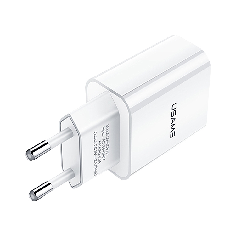 USAMS US-CC075 T18 2.1A Single USB Travel Charger, EU Plug, EU Plug 3 USAMS US-CC075 T18 2.1A Single USB Travel Charger, EU Plug, EU Plug - Image 3