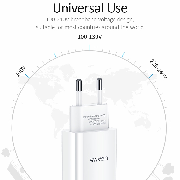 USAMS US-CC075 T18 2.1A Single USB Travel Charger, EU Plug, EU Plug 4 USAMS US-CC075 T18 2.1A Single USB Travel Charger, EU Plug, EU Plug - Image 4