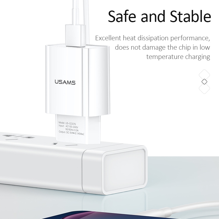 USAMS US-CC075 T18 2.1A Single USB Travel Charger, EU Plug, EU Plug 10 USAMS US-CC075 T18 2.1A Single USB Travel Charger, EU Plug, EU Plug - Image 10