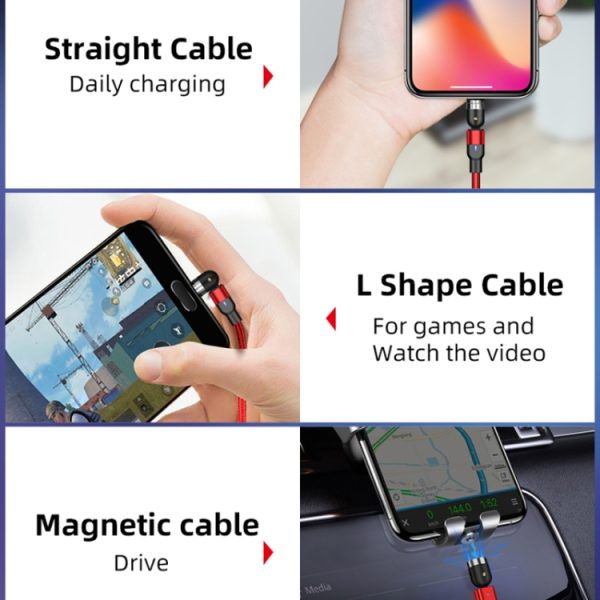 IPXS6063B_14.jpg 2m 2A Output USB to 8 Pin Nylon Braided Rotate Magnetic Charging Cable, 2m 8 Pin