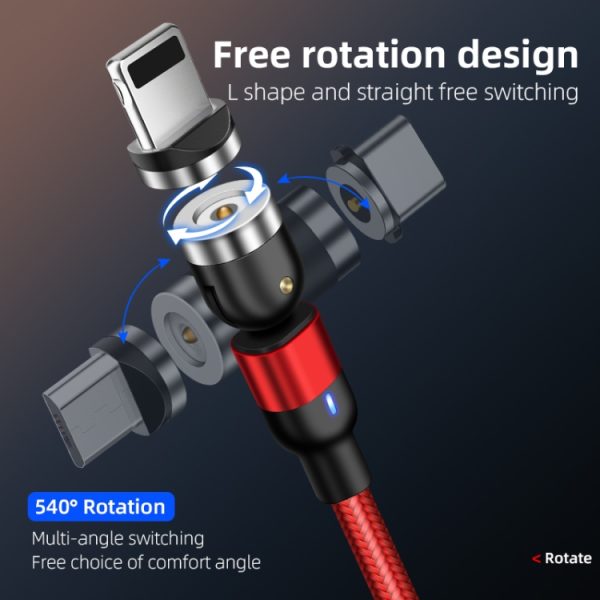IPXS6063B_3.jpg 2m 2A Output USB to 8 Pin Nylon Braided Rotate Magnetic Charging Cable, 2m 8 Pin