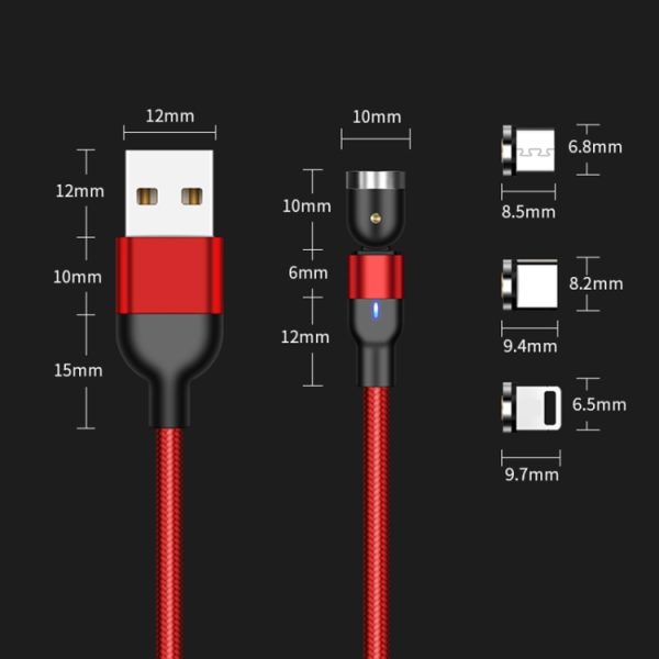 IPXS6063B_4.jpg 2m 2A Output USB to 8 Pin Nylon Braided Rotate Magnetic Charging Cable, 2m 8 Pin