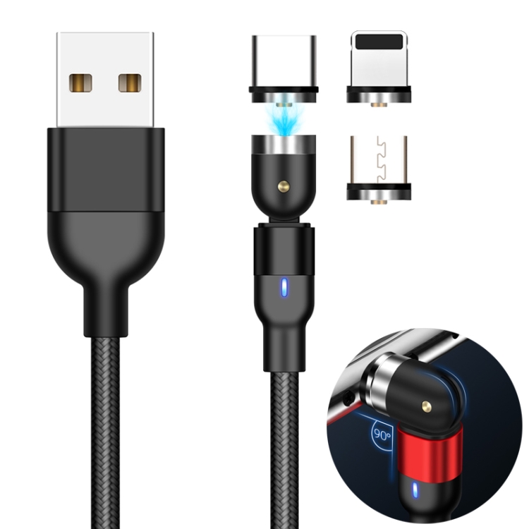 2m 2A Output 3 in 1 USB to 8 Pin + USB-C / Type-C + Micro USB Nylon Braided Rotate Magnetic Charging Cable, 2m 3 in 1, 2m 3 in 1 1 2m 2A Output 3 in 1 USB to 8 Pin + USB-C / Type-C + Micro USB Nylon Braided Rotate Magnetic Charging Cable, 2m 3 in 1, 2m 3 in 1