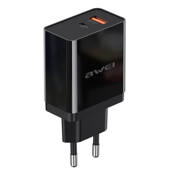 IPXS7611B-1.jpg awei C-980 18W PD USB-C / Type-C + QC 3.0 USB Interface Fast Charging Travel Charger, EU Plug