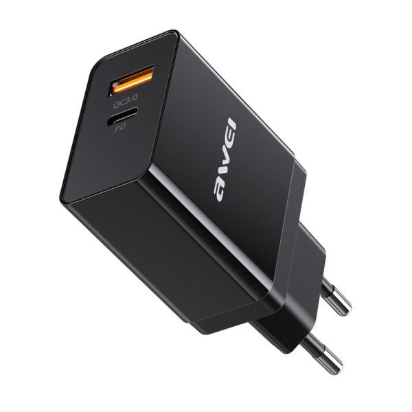 IPXS7611B_1.jpg awei C-980 18W PD USB-C / Type-C + QC 3.0 USB Interface Fast Charging Travel Charger, EU Plug