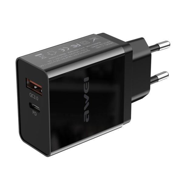 IPXS7611B_3.jpg awei C-980 18W PD USB-C / Type-C + QC 3.0 USB Interface Fast Charging Travel Charger, EU Plug