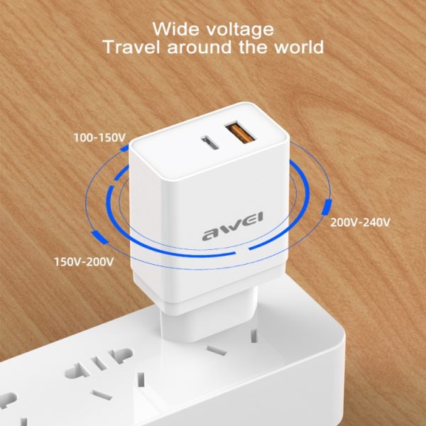 IPXS7611B_5.jpg awei C-980 18W PD USB-C / Type-C + QC 3.0 USB Interface Fast Charging Travel Charger, EU Plug