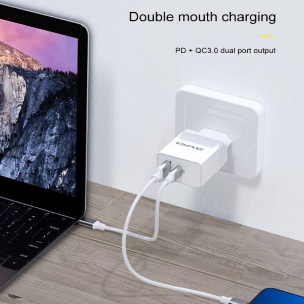 IPXS7611B_8.jpg awei C-980 18W PD USB-C / Type-C + QC 3.0 USB Interface Fast Charging Travel Charger, EU Plug