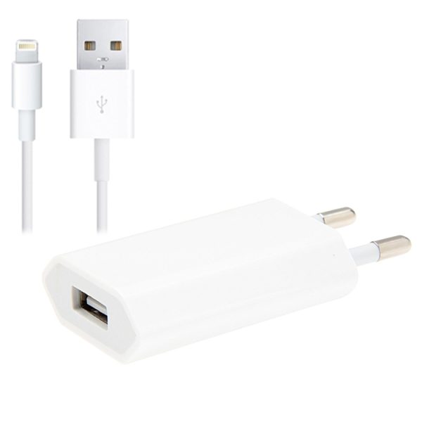 S-IP5G-83432.jpg 2 in 1 5V 1A EU Plug Travel Charger Adapter with 1m 8-pin Cable For iPhone(White)