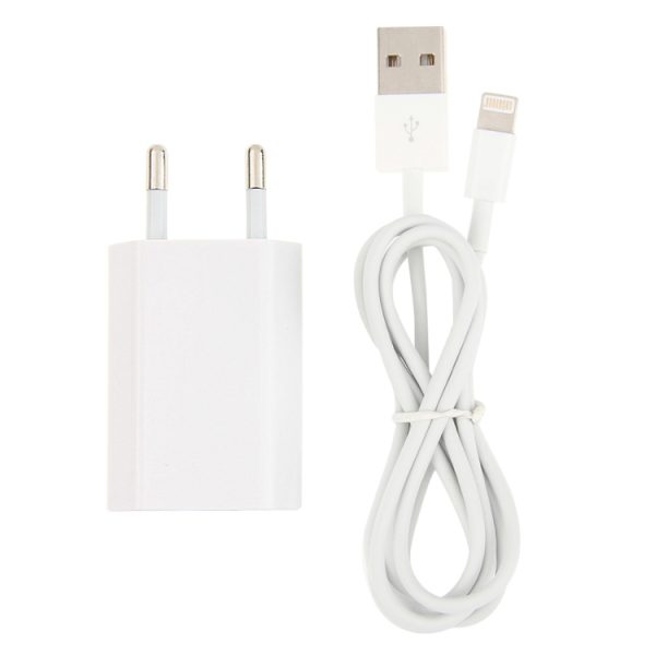 S-IP5G-83432_2.jpg 2 in 1 5V 1A EU Plug Travel Charger Adapter with 1m 8-pin Cable For iPhone(White)