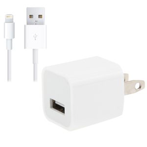 2 in 1 5V 1A US Plug Travel Charger Adapter with 1m 8-pin Cable For iPhone