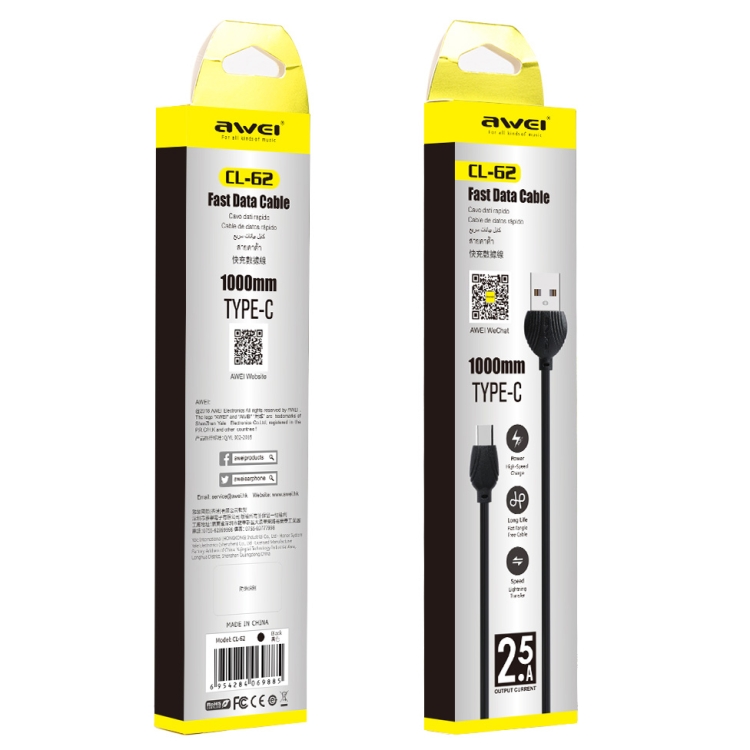 awei CL-62 2 in 1 2.5A USB-C / Type-C Charging + Transmission Aluminum Alloy Double-sided Insertion Data Cable, Length: 1m 7 awei CL-62 2 in 1 2.5A USB-C / Type-C Charging + Transmission Aluminum Alloy Double-sided Insertion Data Cable, Length: 1m - Image 7