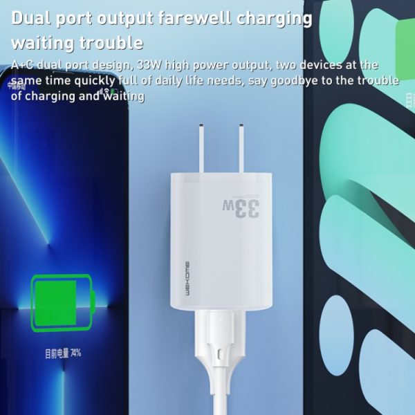 SAS8019W_3.jpg WK WP-U140 33W Power Series USB+USB-C/Type-C Fast Charger, Specifications: US Plug, 33W US Plug