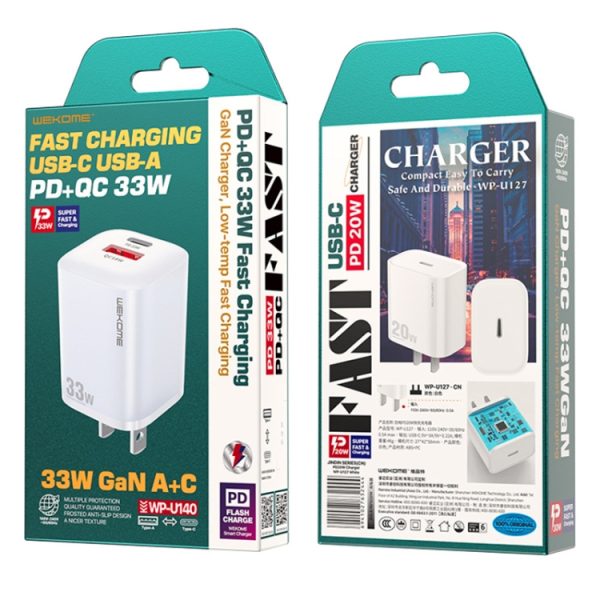 SAS8019W_6.jpg WK WP-U140 33W Power Series USB+USB-C/Type-C Fast Charger, Specifications: US Plug, 33W US Plug