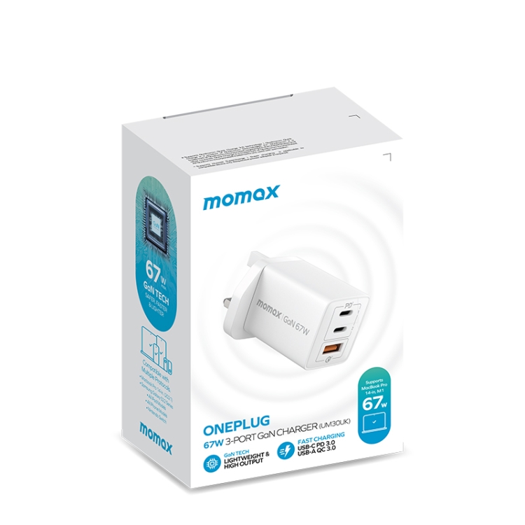MOMAX UM30 PD 67W Fast Charger Power Adapter, UK Plug, UK Plug 2 MOMAX UM30 PD 67W Fast Charger Power Adapter, UK Plug, UK Plug - Image 2