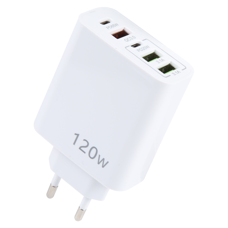 120W Dual PD Type-C + 3 x USB Multi Port Charger, EU Plug 1 120W Dual PD Type-C + 3 x USB Multi Port Charger, EU Plug