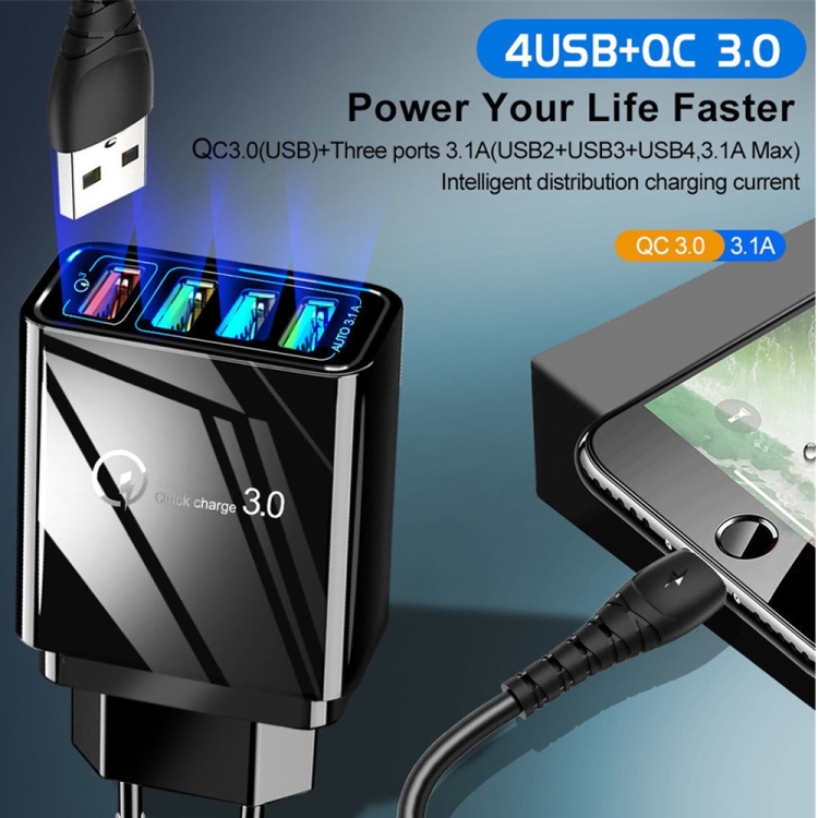 30W QC 3.0 USB + 3 USB 2.0 Ports Mobile Phone Tablet PC Universal Quick Charger Travel Charger, EU Plug, EU Plug 3 30W QC 3.0 USB + 3 USB 2.0 Ports Mobile Phone Tablet PC Universal Quick Charger Travel Charger, EU Plug, EU Plug - Image 3