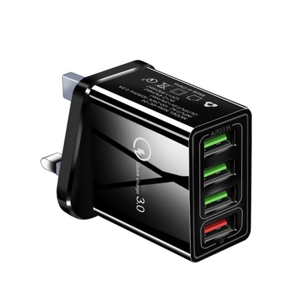 SYA001060601A-1.jpg 30W QC 3.0 USB + 3 USB 2.0 Ports Mobile Phone Tablet PC Universal Quick Charger Travel Charger, UK Plug, UK Plug