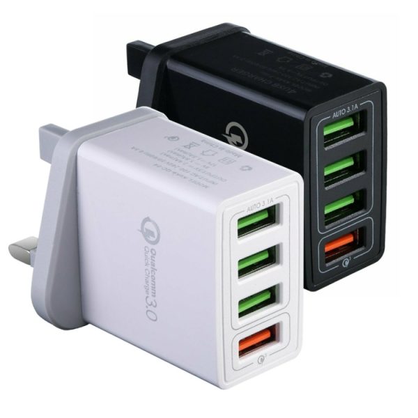 SYA001060601A_4.jpg 30W QC 3.0 USB + 3 USB 2.0 Ports Mobile Phone Tablet PC Universal Quick Charger Travel Charger, UK Plug, UK Plug