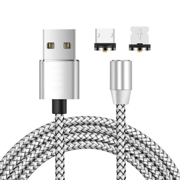 SYA001076701A-1.jpg 2 in 1 USB to 8 Pin + Micro USB Magnetic Metal Interface Nylon Braided Charging Cable, Length: 1m, 1m