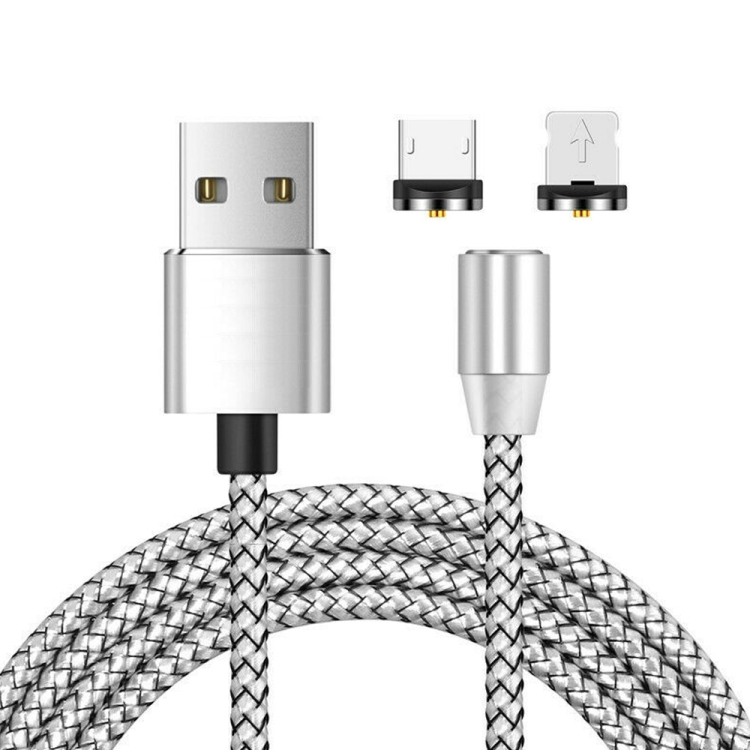 2 in 1 USB to 8 Pin + Micro USB Magnetic Metal Interface Nylon Braided Charging Cable, Length: 1m, 1m 2 2 in 1 USB to 8 Pin + Micro USB Magnetic Metal Interface Nylon Braided Charging Cable, Length: 1m, 1m - Image 2
