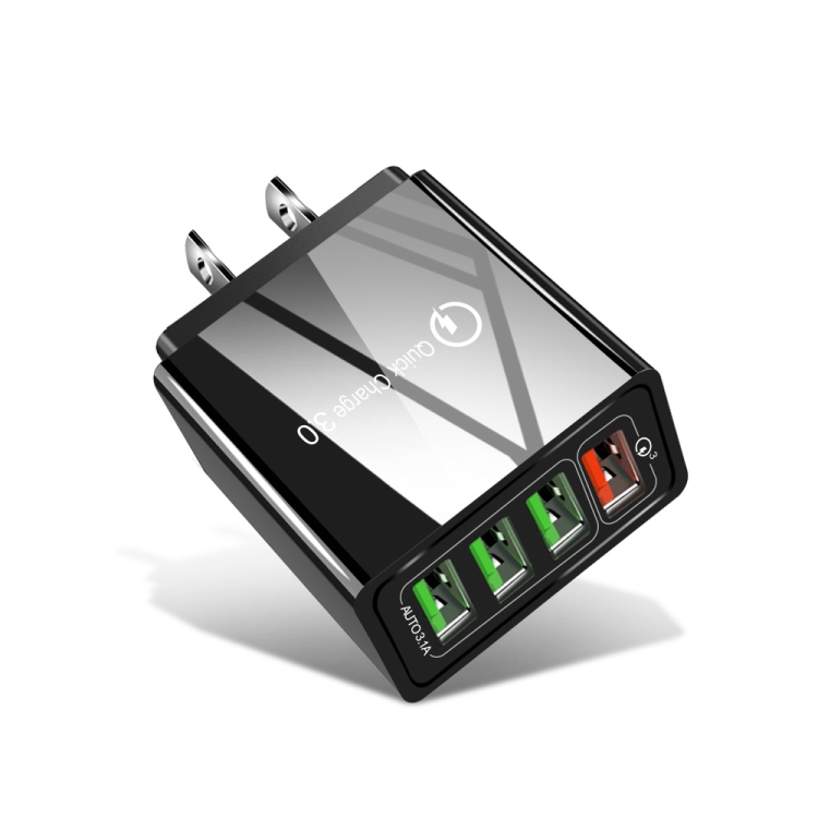 2 in 1 1m USB to 8 Pin Data Cable + 30W QC 3.0 4 USB Interfaces Mobile Phone Tablet PC Universal Quick Charger Travel Charger Set, US Plug, 8 Pin Set US Plug 3 2 in 1 1m USB to 8 Pin Data Cable + 30W QC 3.0 4 USB Interfaces Mobile Phone Tablet PC Universal Quick Charger Travel Charger Set, US Plug, 8 Pin Set US Plug - Image 3