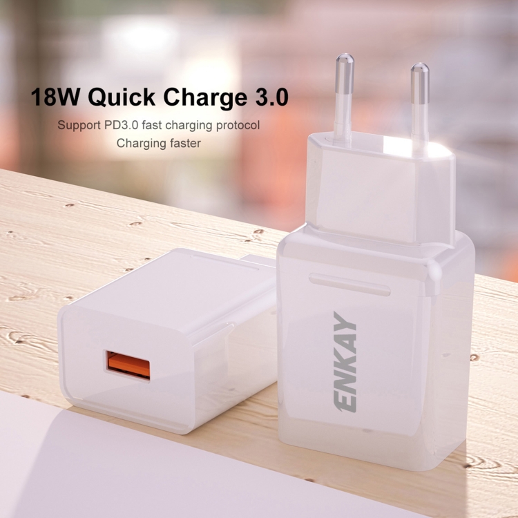 ENKAY Hat-Prince T033 18W USB QC 3.0 Fast Charging Travel Charger Power Adapter, EU Plug 2 ENKAY Hat-Prince T033 18W USB QC 3.0 Fast Charging Travel Charger Power Adapter, EU Plug - Image 2