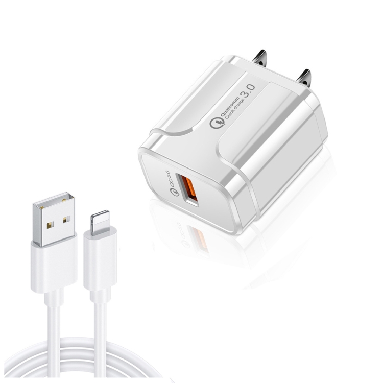 LZ-023 18W QC 3.0 USB Portable Travel Charger + 3A USB to 8 Pin Data Cable, US Plug, USB to 8 Pin Data Cable, US Plug, 8 Pin Data Cable, US Plug 1 LZ-023 18W QC 3.0 USB Portable Travel Charger + 3A USB to 8 Pin Data Cable, US Plug, USB to 8 Pin Data Cable, US Plug, 8 Pin Data Cable, US Plug
