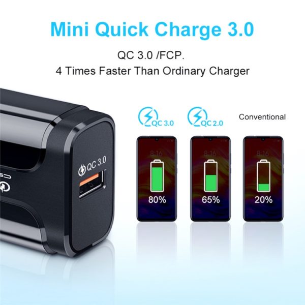 LZ-023 18W QC 3.0 USB Portable Travel Charger + 3A USB to 8 Pin Data Cable, US Plug, USB to 8 Pin Data Cable, US Plug, 8 Pin Data Cable, US Plug