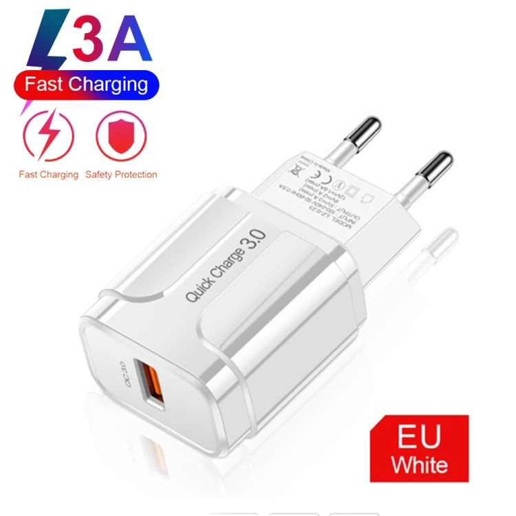 LZ-023 18W QC 3.0 USB Portable Travel Charger + 3A USB to 8 Pin Data Cable, EU Plug, 8 Pin Data Cable, EU Plug 2 LZ-023 18W QC 3.0 USB Portable Travel Charger + 3A USB to 8 Pin Data Cable, EU Plug, 8 Pin Data Cable, EU Plug - Image 2