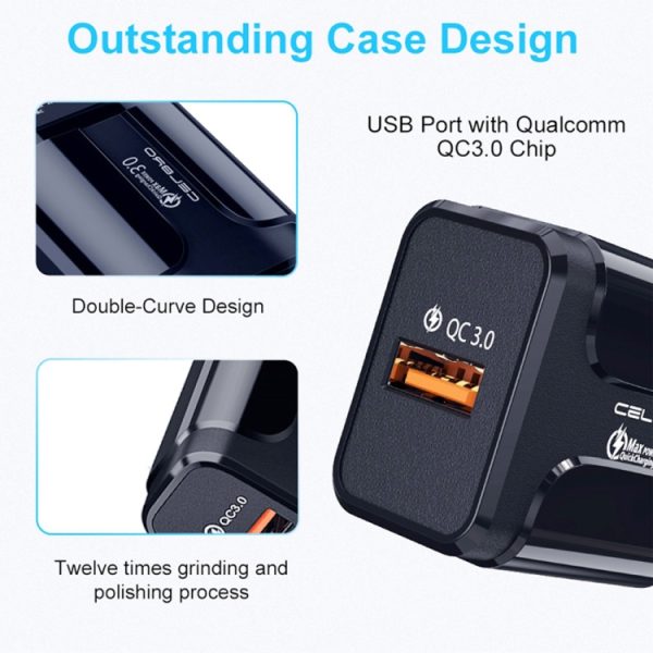 LZ-023 18W QC 3.0 USB Portable Travel Charger + 3A USB to 8 Pin Data Cable, EU Plug, 8 Pin Data Cable, EU Plug