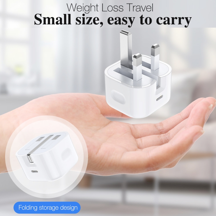 A2344 20W PD 3.0 Type-C / USB-C Folding Travel Charger + USB-C / Type-C to 8 Pin Fast Charging Data Cable Set, UK Plug, Length: 2m 10 A2344 20W PD 3.0 Type-C / USB-C Folding Travel Charger + USB-C / Type-C to 8 Pin Fast Charging Data Cable Set, UK Plug, Length: 2m - Image 10
