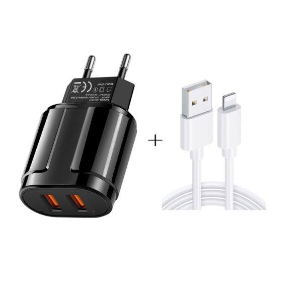 SYA001435101A-1.jpg Dual USB Portable Travel Charger + 1 Meter USB to 8 Pin Data Cable, EU Plug