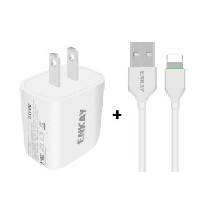 ENKAY Hat-Prince 20W PD Type-C + QC 3.0 USB Fast Charging Travel Charger Power Adapter with Fast Charge Data Cable, US Plug, With 8 Pin Cable, With Type-C Cable, With Micro USB Cable