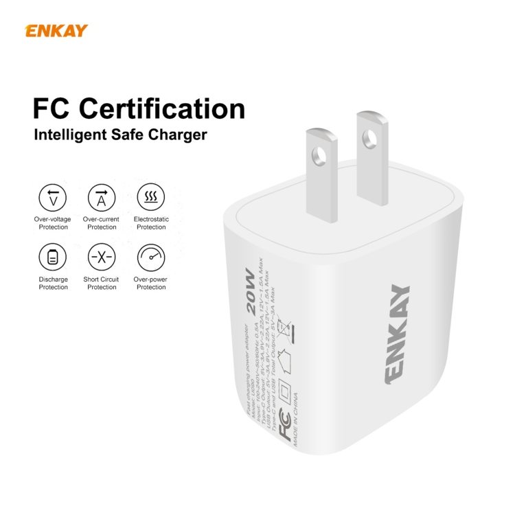 ENKAY Hat-Prince 20W PD Type-C + QC 3.0 USB Fast Charging Travel Charger Power Adapter with Fast Charge Data Cable, US Plug, With 8 Pin Cable, With Type-C Cable, With Micro USB Cable 4 ENKAY Hat-Prince 20W PD Type-C + QC 3.0 USB Fast Charging Travel Charger Power Adapter with Fast Charge Data Cable, US Plug, With 8 Pin Cable, With Type-C Cable, With Micro USB Cable - Image 4