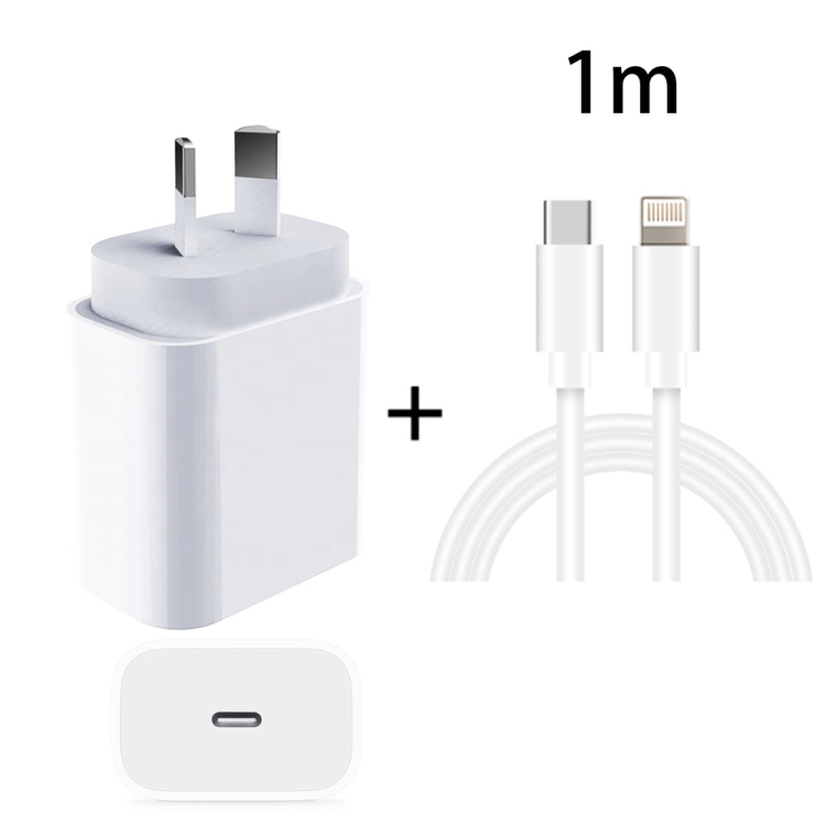 PD 20W PD 3.0 Travel Fast Charger Power Adapter with USB-C / Type-C to 8 Pin Fast Charge Data Cable, AU Plug 1 PD 20W PD 3.0 Travel Fast Charger Power Adapter with USB-C / Type-C to 8 Pin Fast Charge Data Cable, AU Plug