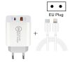 SYA001473401-1.jpg 20W PD Type-C + QC 3.0 USB Interface Fast Charging Travel Charger with USB-C / Type-C to 8 Pin Fast Charge Data Cable, EU Plug, US Plug, AU Plug