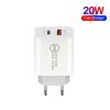 SYA001473401_1.jpg 20W PD Type-C + QC 3.0 USB Interface Fast Charging Travel Charger with USB-C / Type-C to 8 Pin Fast Charge Data Cable, EU Plug, US Plug, AU Plug