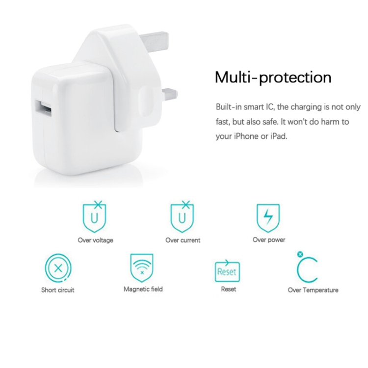 12W USB Port Travel Charger for iPad Series / iPod Series / iPhone Series , UK Plug 4 12W USB Port Travel Charger for iPad Series / iPod Series / iPhone Series , UK Plug - Image 4