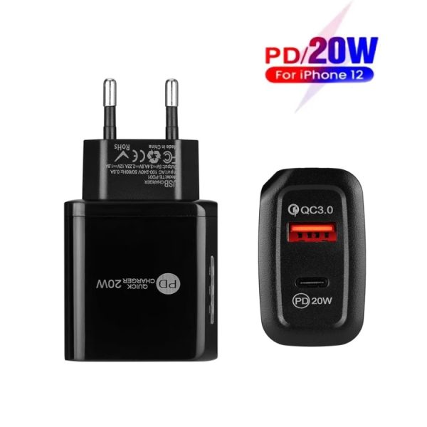 SYA001517601A_1.jpg TE-PD01 PD 20W + QC3.0 USB Dual Ports Quick Charger with Indicator Light, EU Plug, EU Plug