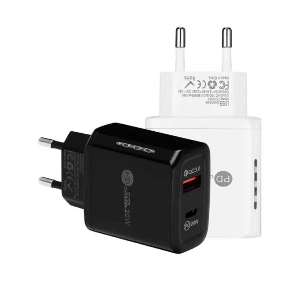 SYA001517601_B1.jpg TE-PD01 PD 20W + QC3.0 USB Dual Ports Quick Charger with Indicator Light, EU Plug, EU Plug