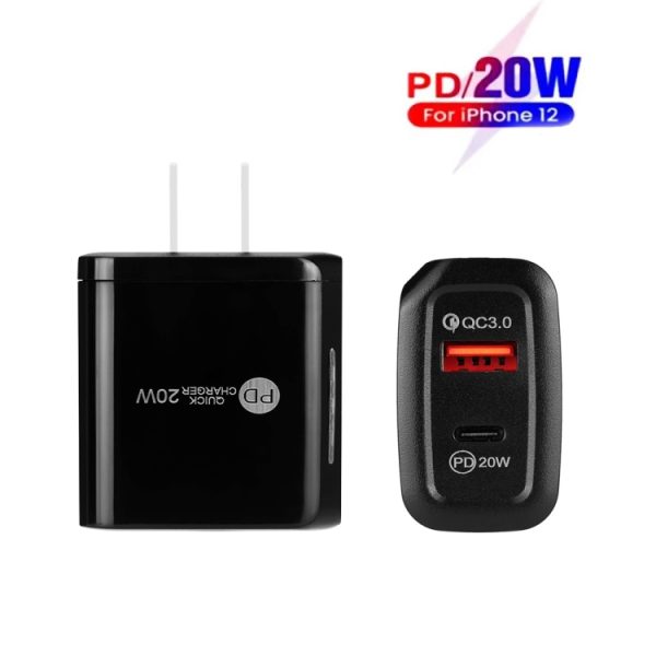 SYA001517701A_1.jpg TE-PD01 PD 20W + QC3.0 USB Dual Ports Quick Charger with Indicator Light, US Plug, US Plug