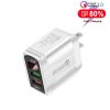 SYA001594601A_1.jpg F002C QC3.0 USB + USB 2.0 LED Digital Display Fast Charger with USB to 8 Pin Data Cable, US Plug, US Plug + 8 Pin Cable