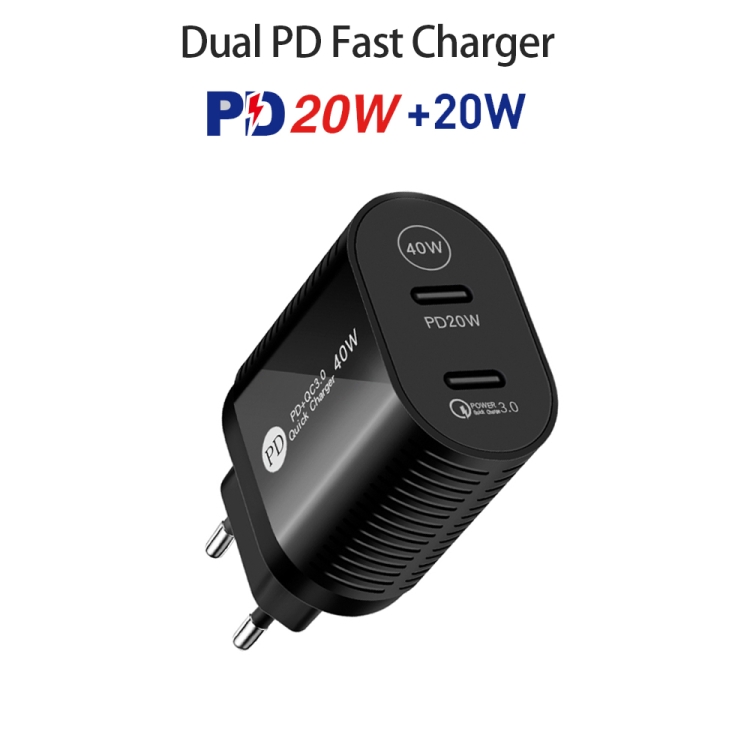 40W Dual Port PD / Type-C Fast Charger for iPhone / iPad Series, EU Plug, EU Plug 2 40W Dual Port PD / Type-C Fast Charger for iPhone / iPad Series, EU Plug, EU Plug - Image 2
