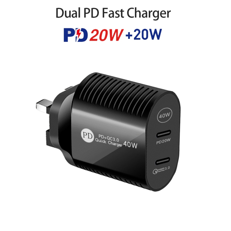 40W Dual Port PD / Type-C Fast Charger for iPhone / iPad Series, UK Plug, UK Plug 2 40W Dual Port PD / Type-C Fast Charger for iPhone / iPad Series, UK Plug, UK Plug - Image 2